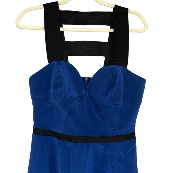 NWT Jay Godfrey Silk Navy Blue And Black Cage Bodycon Dress Women’s 4 Mini Skirt - Picture 14 of 16